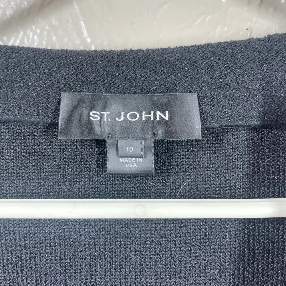 St. John Black Knit Pink Satin Trimmed Single Button Blazer‎ Size 10